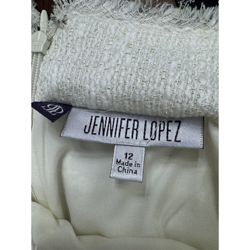 Jennifer Lopez Women's Ivory Metallic Studded Fringe Tweed Pencil Skirt Size 12 - Picture 9 of 10